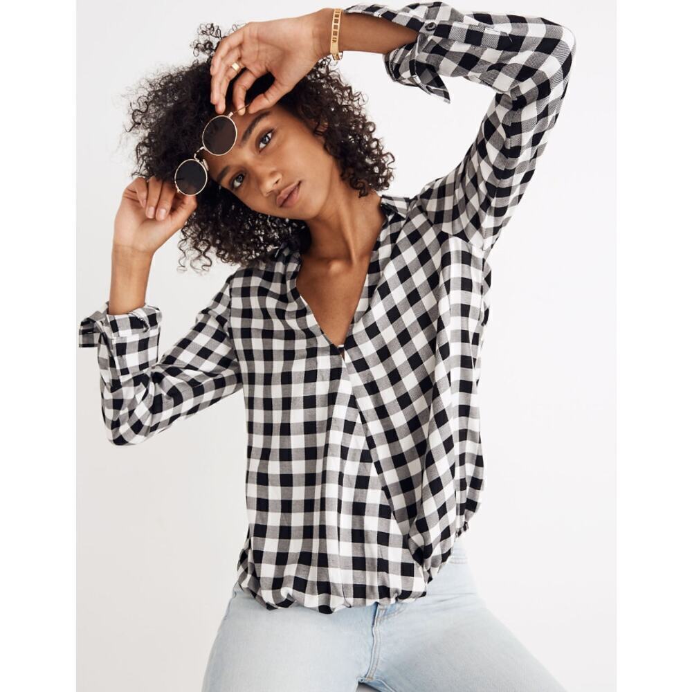 Madewell Wrap Front Shirt Medium Buffalo Check Popover